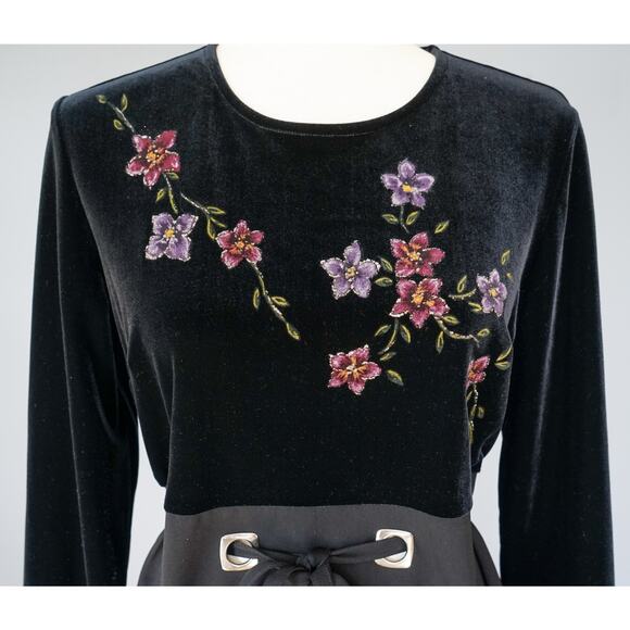 VTG Y2K Positive Attitude Floral Painted Velvet Maxi Dress 10 Whimsigoth Witchy - Picture 4 of 16